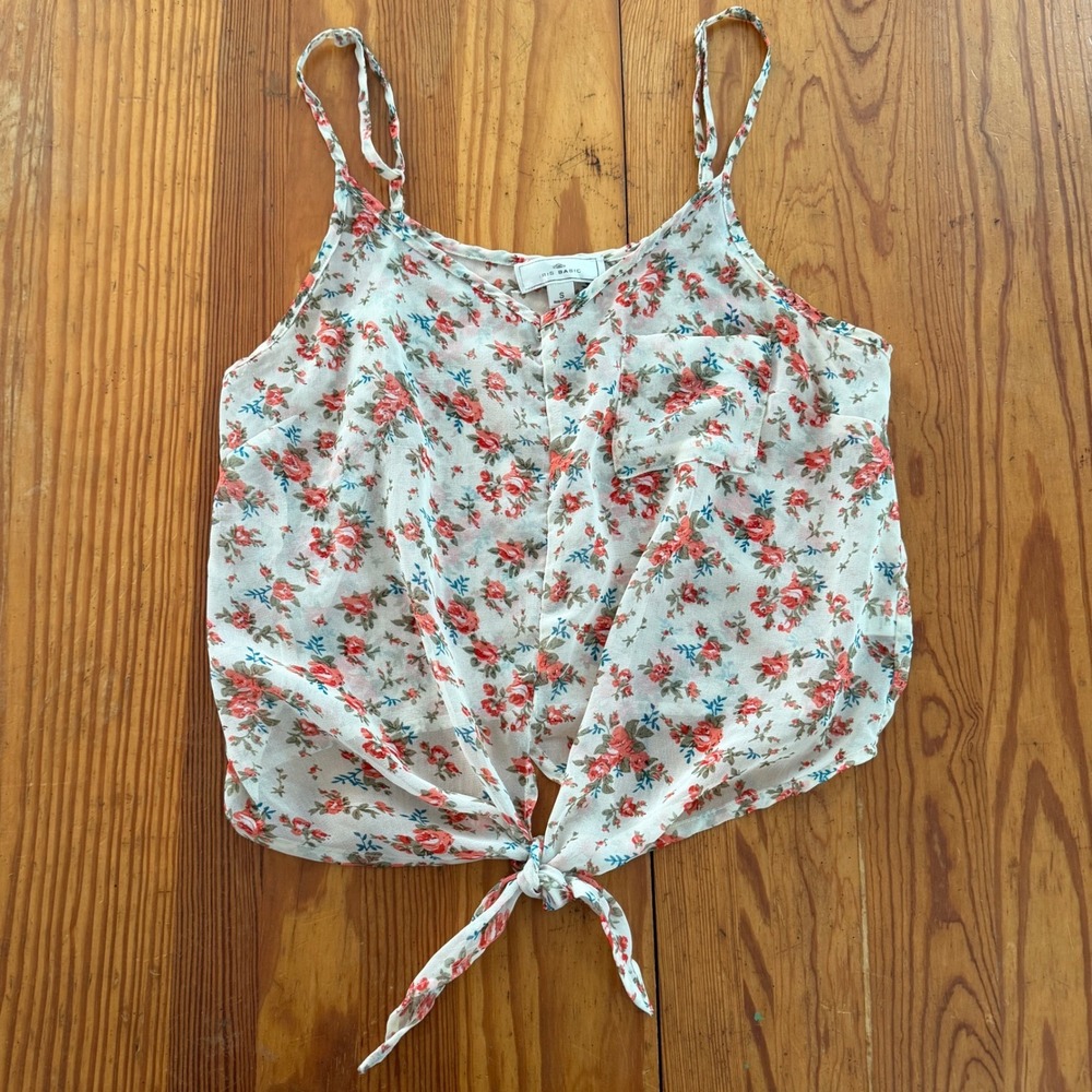 Iris Basic Floral Tie Front Cami Top Small White Red Blue Adjustable Straps